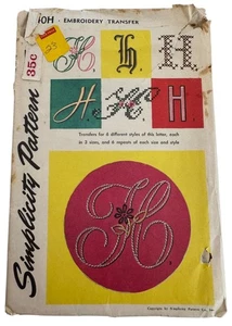 Simplicity Embroidery Transfer Patterns 4040 H Letter H 6 Styles Vintage 1952 - Picture 1 of 11