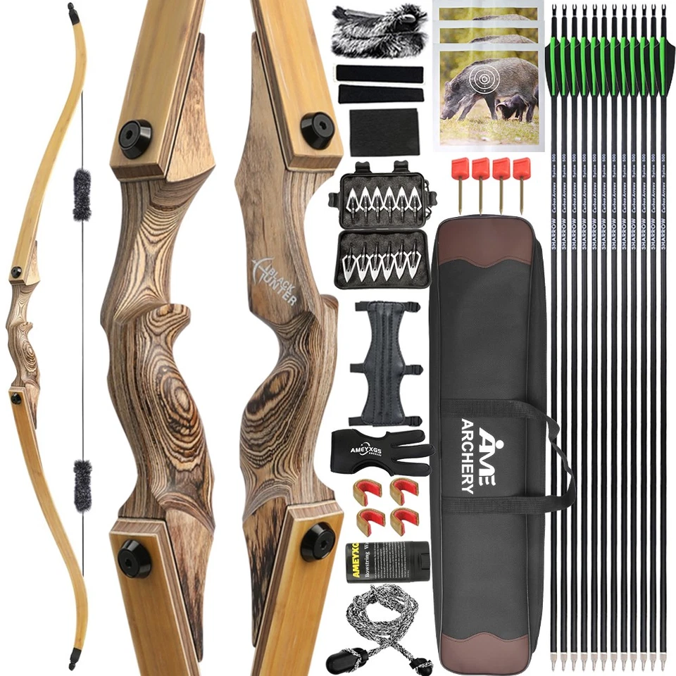 60'' Takedown Hunting Bow 20-60lbs Recurve Bow Wooden Adult Archery Target RH LH - Image 1 of 4