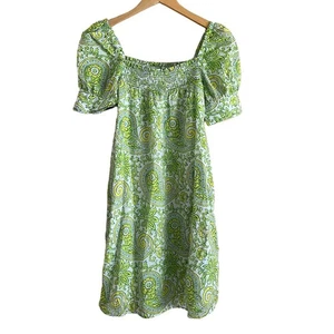 J.Crew SZ Blockprints Puff Sleeve Mini Dress with Pockets Summer Paisley Print - Picture 1 of 14
