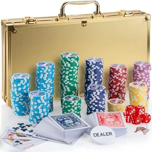 Pokerkoffer mit 500 Chips & 2 Satz Spielkarten -- Gold -- Retourenware -- - Bild 1 von 9