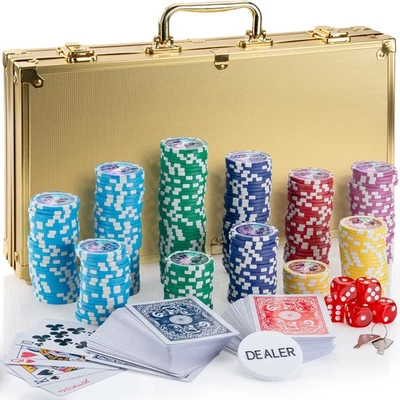 MARKENLOS Pokerkoffer mit 500 Chips & 2 Satz Spielkarten -- Gold -- Retourenware --