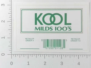 Vintage Kool Milds 100er Zigaretten Tabak Einzelhandel Werbung Aufkleber Decal - Bild 1 von 1