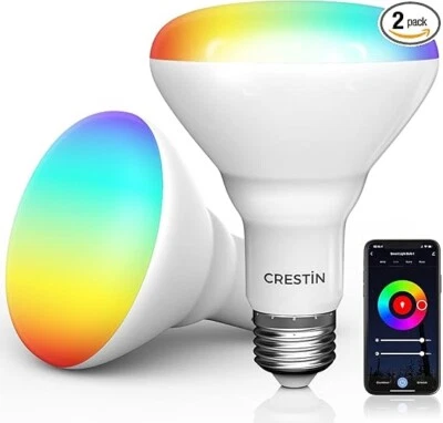 Smart WiFi LED Light Bulbs BR30 Works w Alexa & Google 1000lm Crestin 2 Pack - Image 1 of 4