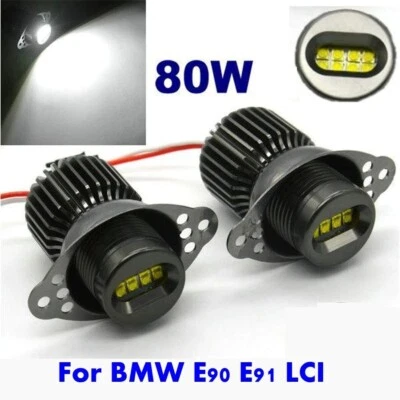 LED Angel Eye Halo Ring Light Bulb Kit 80W White For 2009-2011 BMW E90 E91 LCI — 第 1/4 张图片