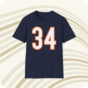 Throwbackmax Walter Payton #34 Chicago Bears Jersey T-Shirt - Front & Back Print - Picture 1 of 6
