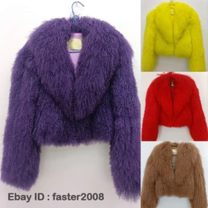 Womens 100% Real Mongolian Lamb Sheep Fur Short Coat Winter Warm Outwear Jacket - Picture 1 of 30