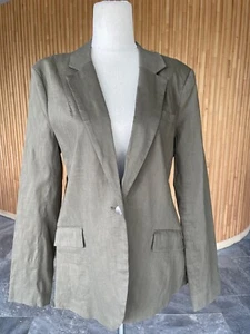 Witchery Olive Green Blazer Jacket Size 12 Linen Blend - Picture 1 of 9