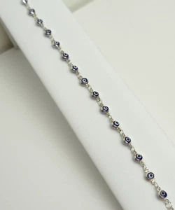 925 Silver Evil Eye Bead Good Luck Bracelet Free Gift Velvet Pouch - Picture 1 of 10