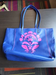 Used VERA BRADLEY Laser Cut Tote Emerald Paisley Faux Leather Blue Pink - Picture 1 of 7