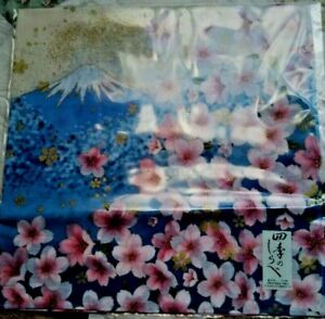 Japanese big handkerchief with Mt.FUJI and cherry blossom Blue from Japan