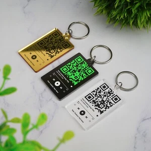 QR Code Song Keychain Scannable Barcode Music Keyring Boyfriend Girlfriend GIft - Picture 1 of 22