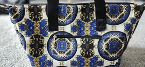 Alice + Olivia By Stacey Bendet Large Tote Duffel Bag Blue White Gold - Picture 1 of 6
