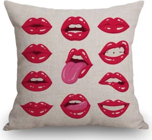 Red Lips Throw Pillow Cover,Sexy Woman'S Lips Decorative Throw Pillow Covers Cot - Picture 1 of 12