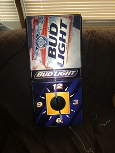 BUD VINTAGE BUDWEISER BEER BUD LIGHT CLOCK LIGHTED SIGN BOWLING PINS SPORTS - Picture 1 of 10