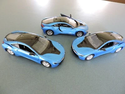 Lot of 3  2018 BMW i8 COUPE METALLIC BLUE 1:24 DIECAST MODEL CAR 74359D Motormax - Image 1 of 4