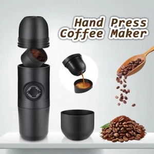 Mini Manual Espresso Coffee Maker Hand Press Black Travel Coffee Machine - Picture 1 of 11