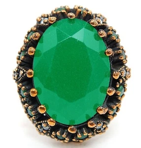 Ottoman Empire Style 12CT Treated Emerald 925 Sterling Silver Ring Sz 8.5 H2-1 - Picture 1 of 3