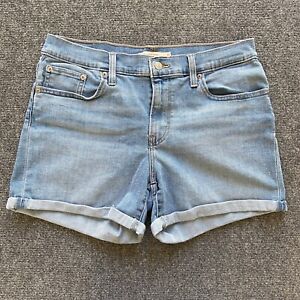 Levis Jean Shorts Womens Size 31 Blue Denim Mid Length Cuff Pockets Stretch