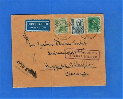 SPAIN TO GERMANY, CENSORED SANTANDER AIR MAIL COVER, 1938, GOOD FRANKING, VF - Image 1 of 2
