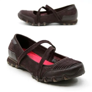 Skechers Ladies 6.5 Brown Suede Leather Memory Foam Relaxed Fit Mary Jane Flats - Picture 1 of 12