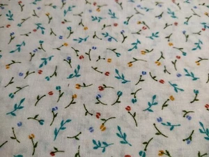 Tiny Blue Red Yellow Floral on White Cotton Blend Vintage Fabric BTHY 18" x 56"W - Picture 1 of 4