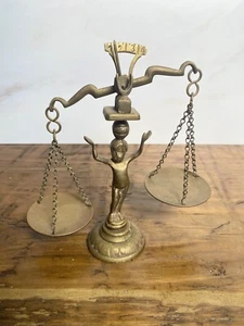 Vintage Brass Balance Scale Small Vintage Figure Angel Cherub Ball Figurine 6” - Picture 1 of 7