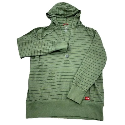 Camisa North Face Mujer Grande Verde Camiseta Sudadera con Capucha Capa Fina Oliva Rayas Cuello en V Foto 1 de 4