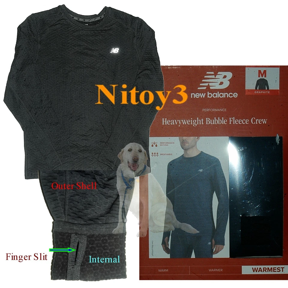 New Balance Performance Thermal Base Layer Long Sleeve-Bubble Fleece Men MEDIUM - Image 1 of 1