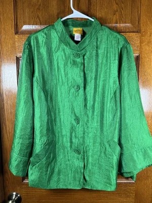 Ruby Rd Shinny Kelly Green Lightweight Jacket 22W 3/4 Sleeves - Image 1 of 4