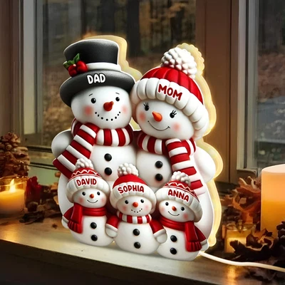 3D Effect Cute Snowman, Personalized Light Box, Christmas Decor For Family, Kids - Image 1 of 4