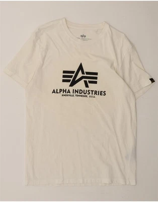 ALPHA INDUSTRIES Mens Graphic T-Shirt Top Medium Off White Cotton AC02 - Image 1 of 3