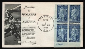 #1082 3c Labor Day-Plate Block, Fleetwood H/C FDC **ANY 5=FREE SHIPPING** - Picture 1 of 1