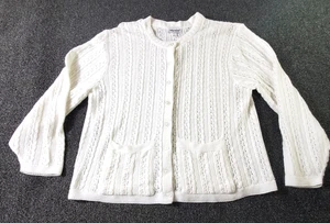 VINTAGE Anthony Richard’s Cardigan Sweater Women's 2x White Granny Cable Knit - Picture 1 of 9