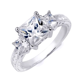 Fede nuziale stile antico taglio principessa argento massiccio 2,5 carati misura 5-9 - Foto 1 di 6