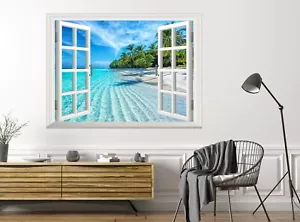 Calcomanía de pared de playa de Maldivas 3D pegatina de ventana falsa póster vinilo mural papel tapiz - Imagen 1 de 5