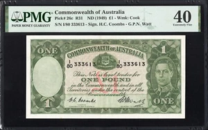 Australia 1 ONE Pound P26c R31 1949 Coombs Watt PMG40 Extremely Fine GOOD COLOUR - Picture 1 of 2