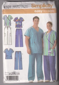 4101 SIMPLICITY - SCRUBS: TOPS & PANTS - UNISEX Sz XL/XXL/XXXL 52-62"Chest - Picture 1 of 2