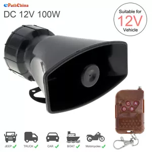 New 12V Car Siren Speaker Amplifier Horn 100W 7 Sound For Vehicle Motorcycles US - Foto 1 di 11