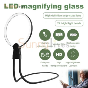 3X Large Magnifying Glass With Light Led Lamp Giant Magnifier Reading Hands Free - Picture 1 of 17