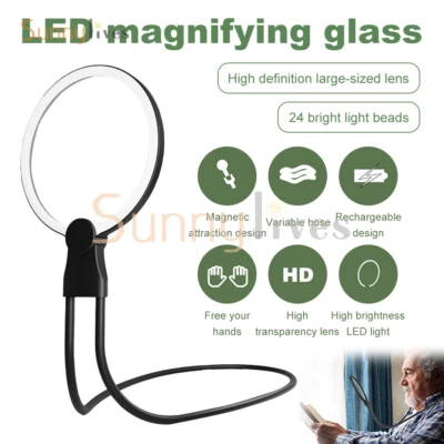 3X Large Magnifying Glass With Light Led Lamp Giant Magnifier Reading Hands Free - Image 1 of 4