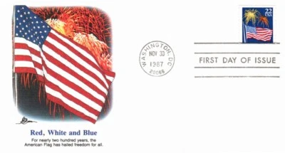FLEETWOOD - RED, WHITE & BLUE NOV 30 1987 WASHINGTON DC FIRST DAY COVER BX8 - Image 1 of 2