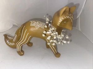 Vintage Rare Fox wood carving craft with pearl necklace of abundance 8”x 10” - Picture 1 of 6