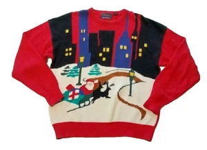 Hathaway Hand Intarsien Weihnachtspullover Weihnachtsmann City Schlitten GR XLARGE - Bild 1 von 5