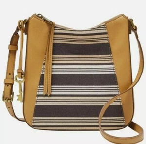 Fossil Talia Hobo Crossbody Shoulder Bag Tan Stripes SHB2778558 $228 Retail FS - Picture 1 of 4