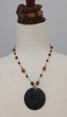 Collar colgante de cuentas pepita ojo de tigre y pulsera elástica  Foto 1 de 2