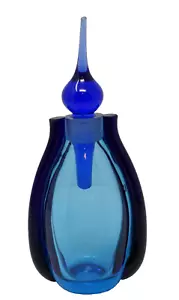 Art Glass MCM Blue Perfume Bottle with Stopper - Picture 1 of 10