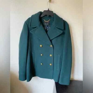 J.Crew Women’s Nello Gori Wool Pea Coat in Green Size 14T academia business Coat - Picture 1 of 9