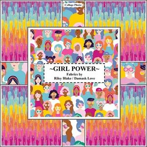 RILEY BLAKE "GIRL POWER" DAMEN GESICHTER HÄNDE STOFFE PREIS @ 1/2 YD - Bild 1 von 3