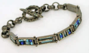 VINTAGE STERLING SILVER UNIQUE ARTISAN MODERNIST BEAD BRACELET MODERN LINKS ! - Picture 1 of 2