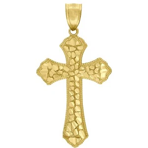10kt Yellow Gold Diamond-Cut Mens Cross Religious Charm Pendant - Picture 1 of 1